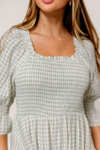 Sienna 100% Cotton Puff Sleeve Maxi Dress in Aqua Plaid (Lined) - Bump Friendly