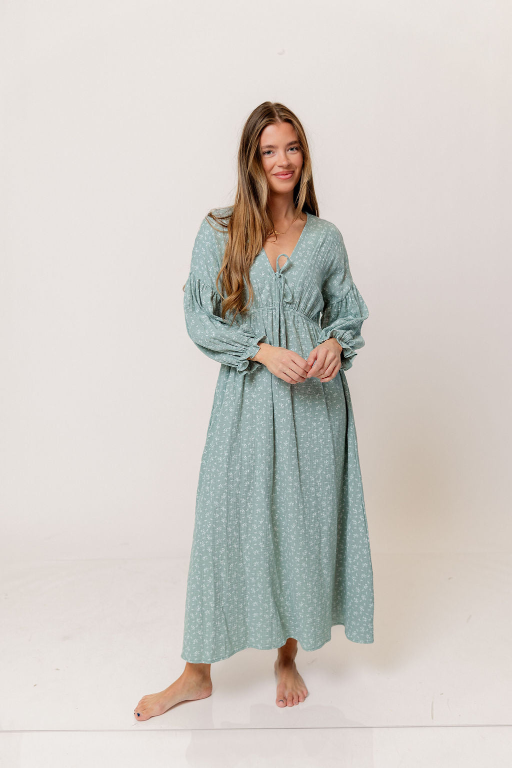 Hunter 100% Cotton Midi Dress in Aqua Foliage - Bump Friendly