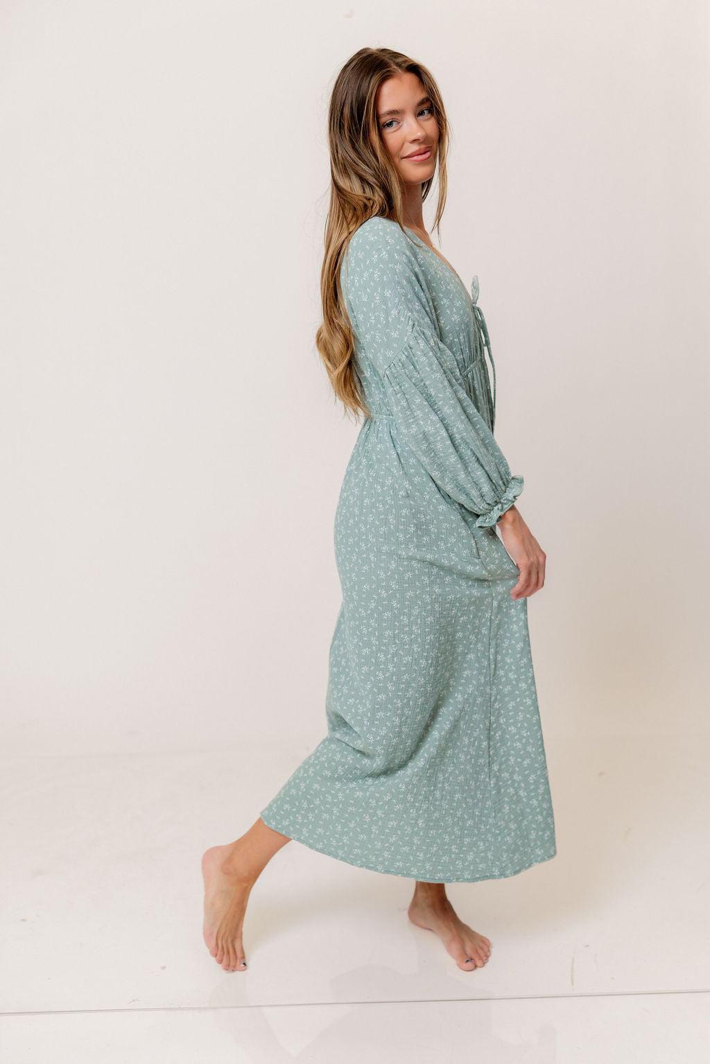 Hunter 100% Cotton Midi Dress in Aqua Foliage - Bump Friendly