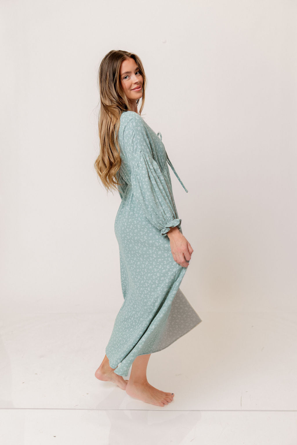 Hunter 100% Cotton Midi Dress in Aqua Foliage - Bump Friendly