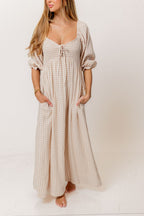 Cecilia 100% Cotton Smocked Maxi Dress in Rose Plaid (Lined) - Bump Friendly