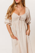Cecilia 100% Cotton Smocked Maxi Dress in Rose Plaid (Lined) - Bump Friendly