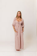 Cecilia 100% Cotton Smocked Maxi Dress in Rose Foliage - Bump Friendly