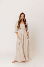 Sienna 100% Cotton Puff Sleeve Maxi Dress in Rose Plaid (Lined) - Bump Friendly