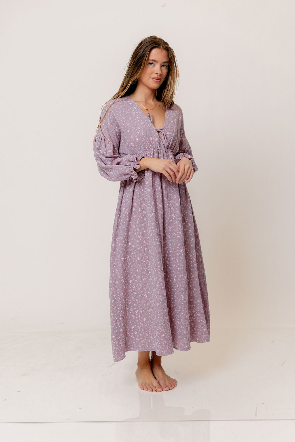 Hunter 100% Cotton Midi Dress in Wisteria Foliage - Bump Friendly