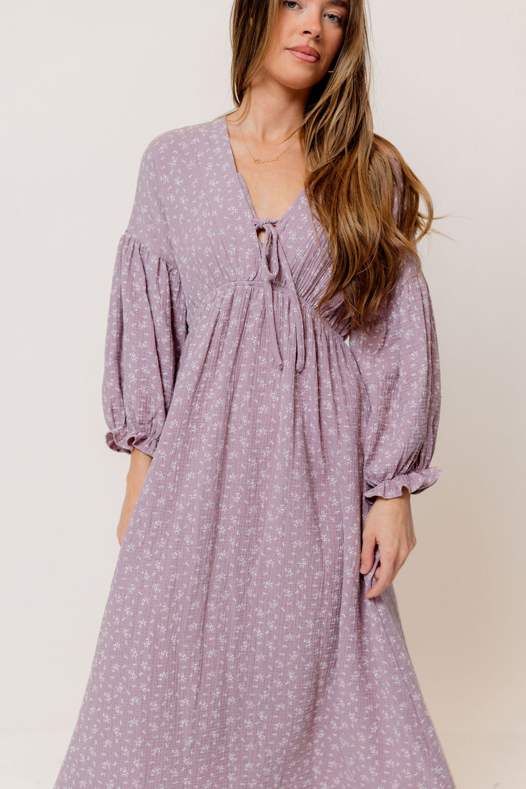 Hunter 100% Cotton Midi Dress in Wisteria Foliage - Bump Friendly
