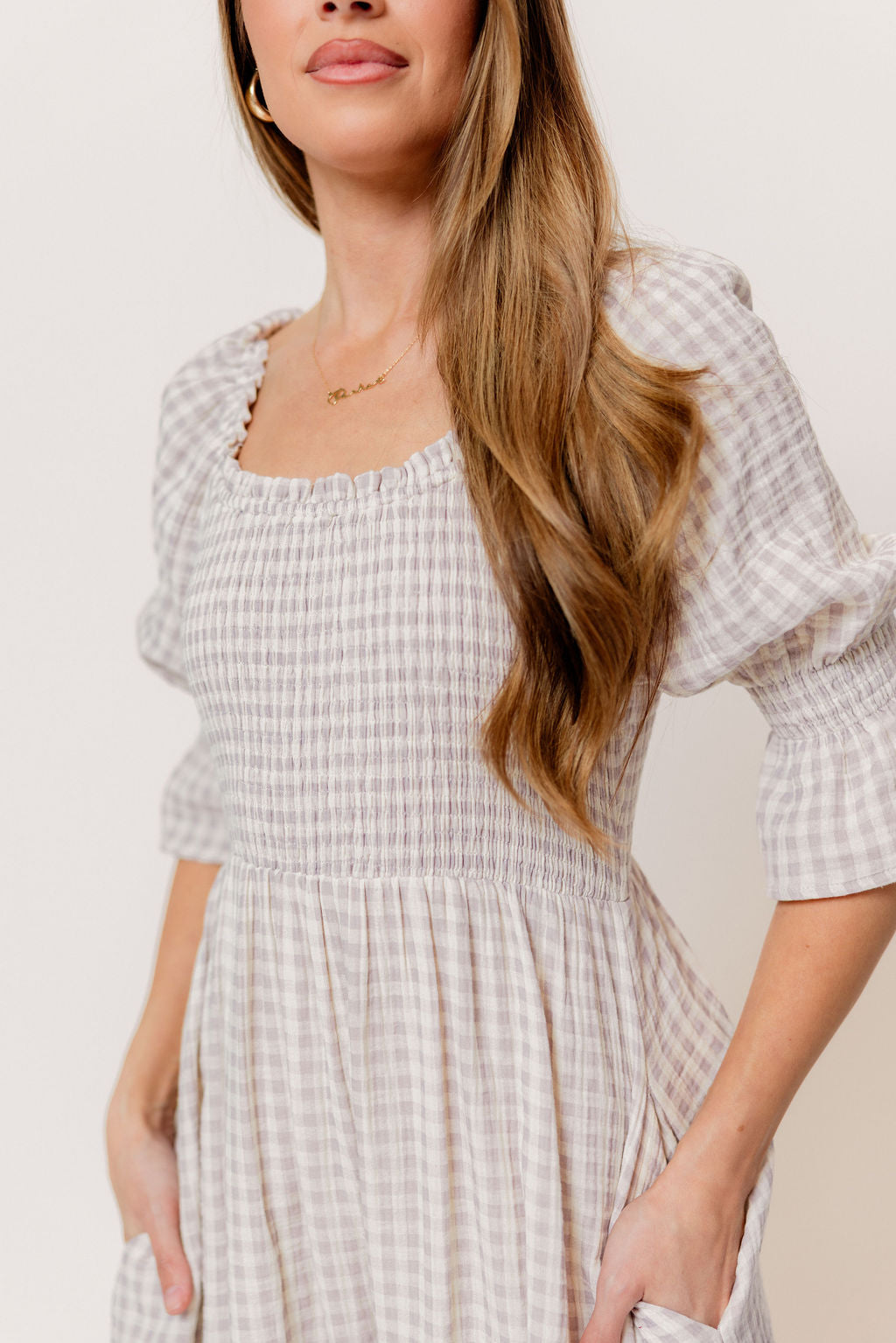 Sienna 100% Cotton Puff Sleeve Maxi Dress in Wisteria Plaid (Lined) - Bump Friendly