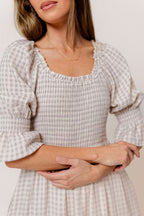 Sienna 100% Cotton Puff Sleeve Maxi Dress in Wisteria Plaid (Lined) - Bump Friendly