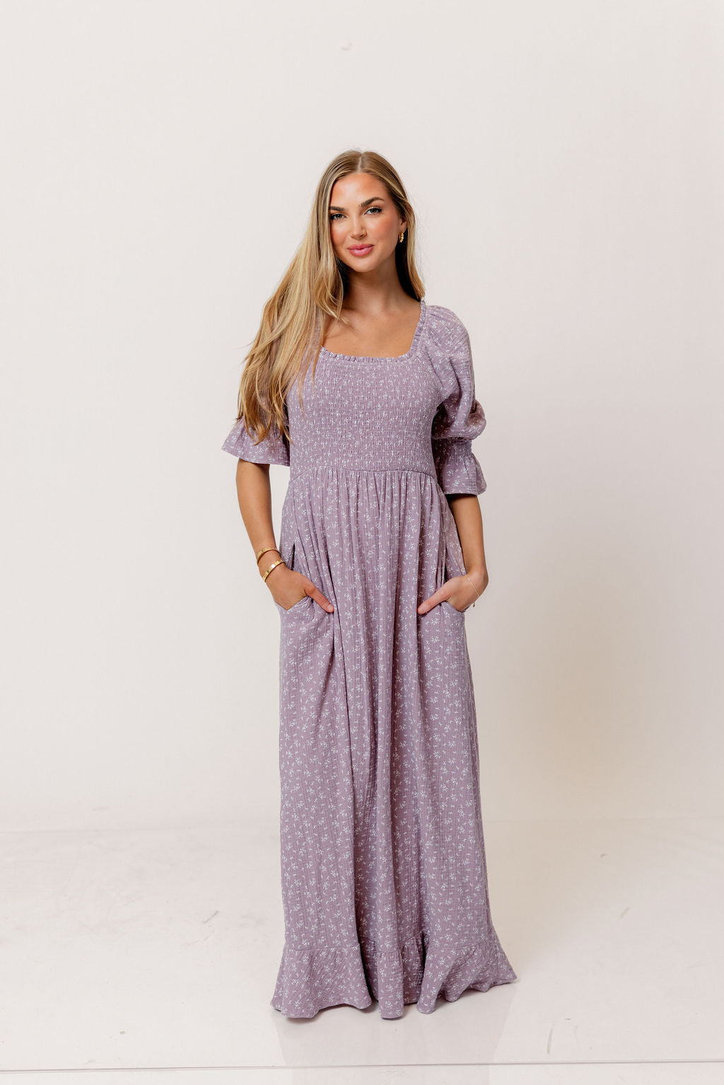 Sienna 100% Cotton Puff Sleeve Maxi Dress in Wisteria Foliage - Bump Friendly