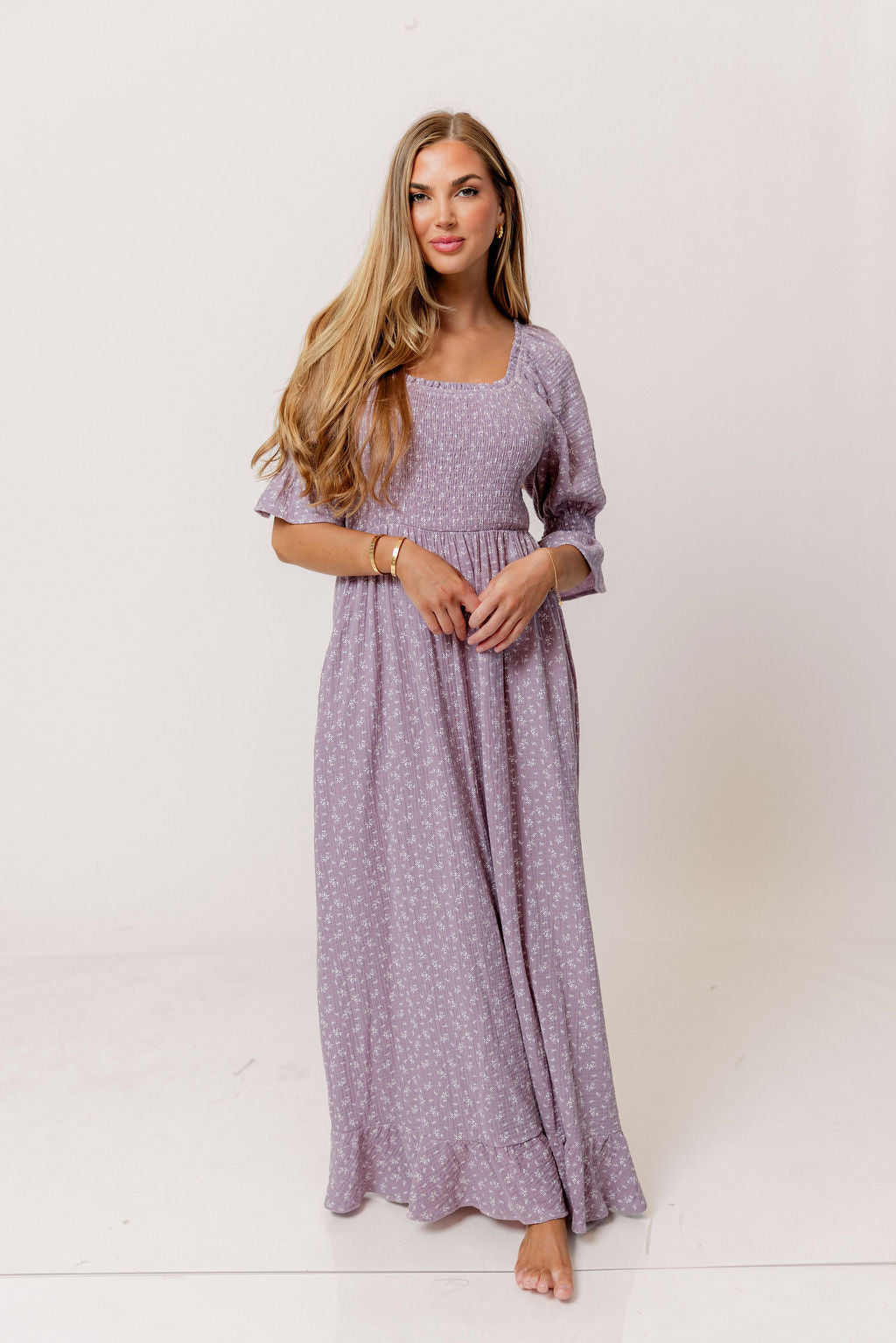 Sienna 100% Cotton Puff Sleeve Maxi Dress in Wisteria Foliage - Bump Friendly