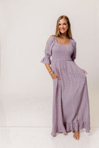 Sienna 100% Cotton Puff Sleeve Maxi Dress in Wisteria Foliage - Bump Friendly