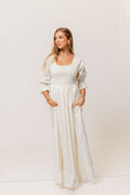 Sienna 100% Cotton Puff Sleeve Maxi Dress in Ivory Floral (Lined) - Bump Friendly