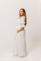 Sienna 100% Cotton Puff Sleeve Maxi Dress in Ivory Floral (Lined) - Bump Friendly