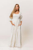 Sienna 100% Cotton Puff Sleeve Maxi Dress in Ivory Floral (Lined) - Bump Friendly