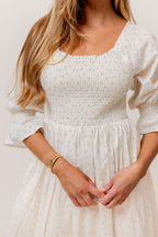 Sienna 100% Cotton Puff Sleeve Maxi Dress in Ivory Floral (Lined) - Bump Friendly