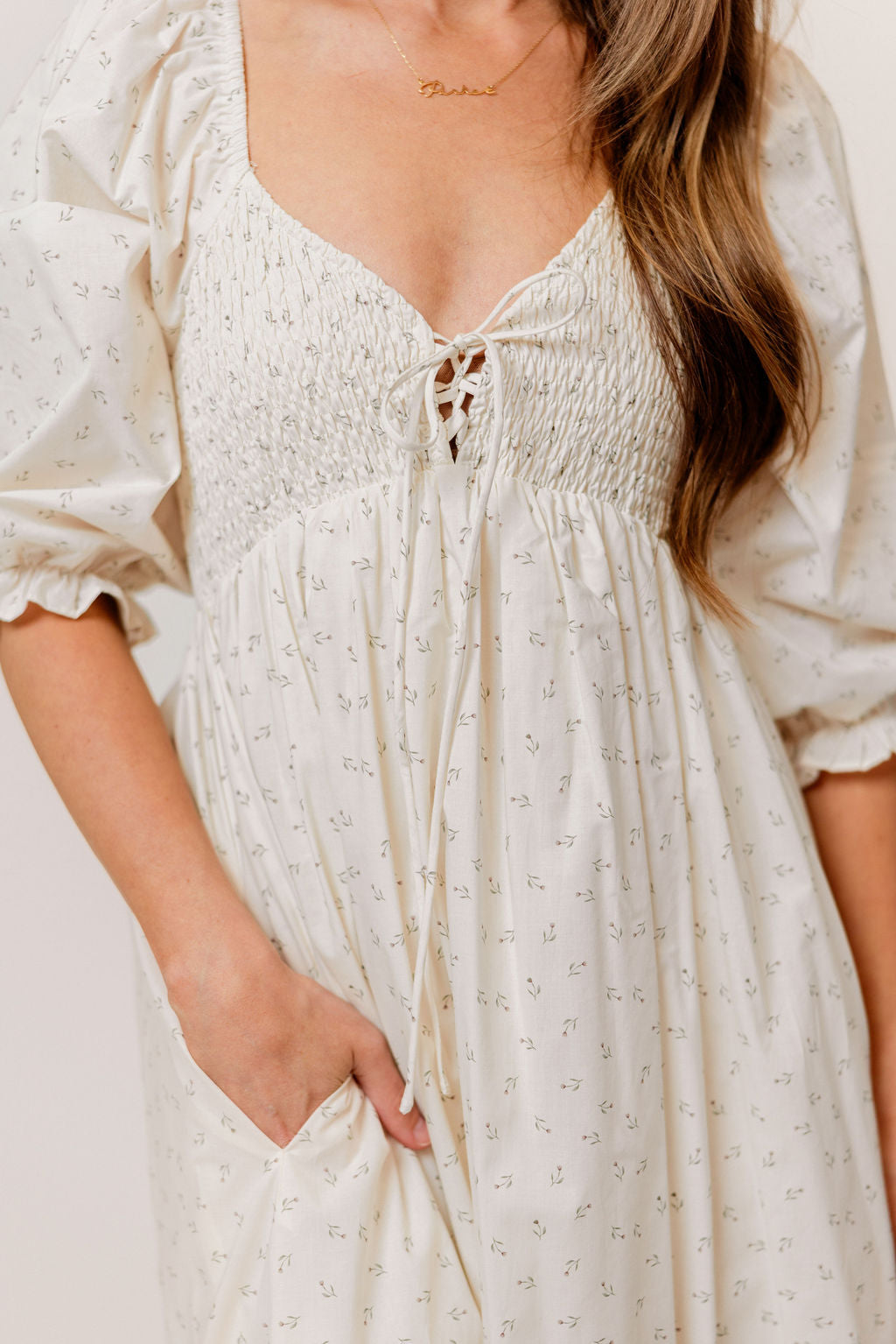 Cecilia 100% Cotton Smocked Maxi Dress in Ivory Floral (Lined) - Bump Friendly