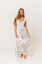 Ryan Lace Bodice Cutout Maxi Dress in Cream Floral - Bump Friendly