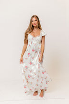 Ryan Lace Bodice Cutout Maxi Dress in Cream Floral - Bump Friendly