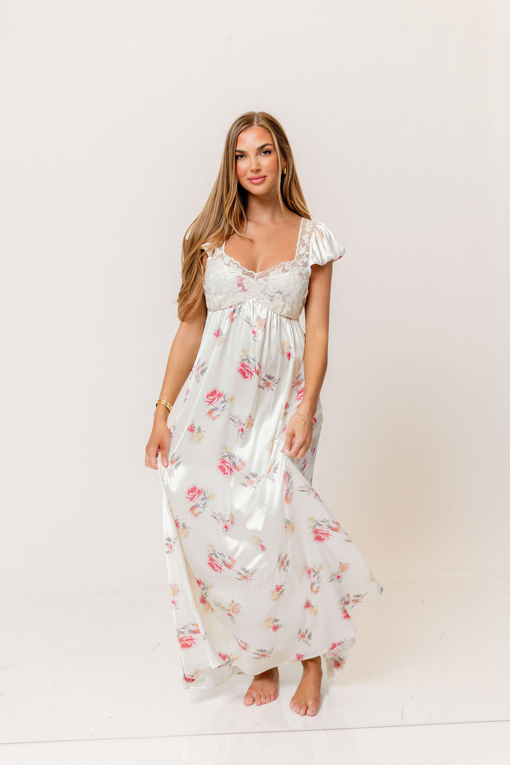 Ryan Lace Bodice Cutout Maxi Dress in Cream Floral - Bump Friendly