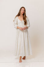 Cecilia 100% Cotton Smocked Maxi Dress in Flowery Ivory (Lined) - Bump Friendly
