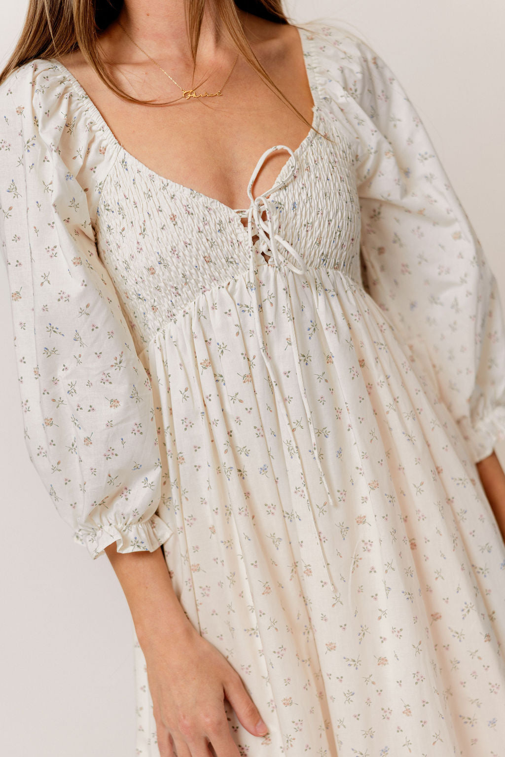 Cecilia 100% Cotton Smocked Maxi Dress in Flowery Ivory (Lined) - Bump Friendly