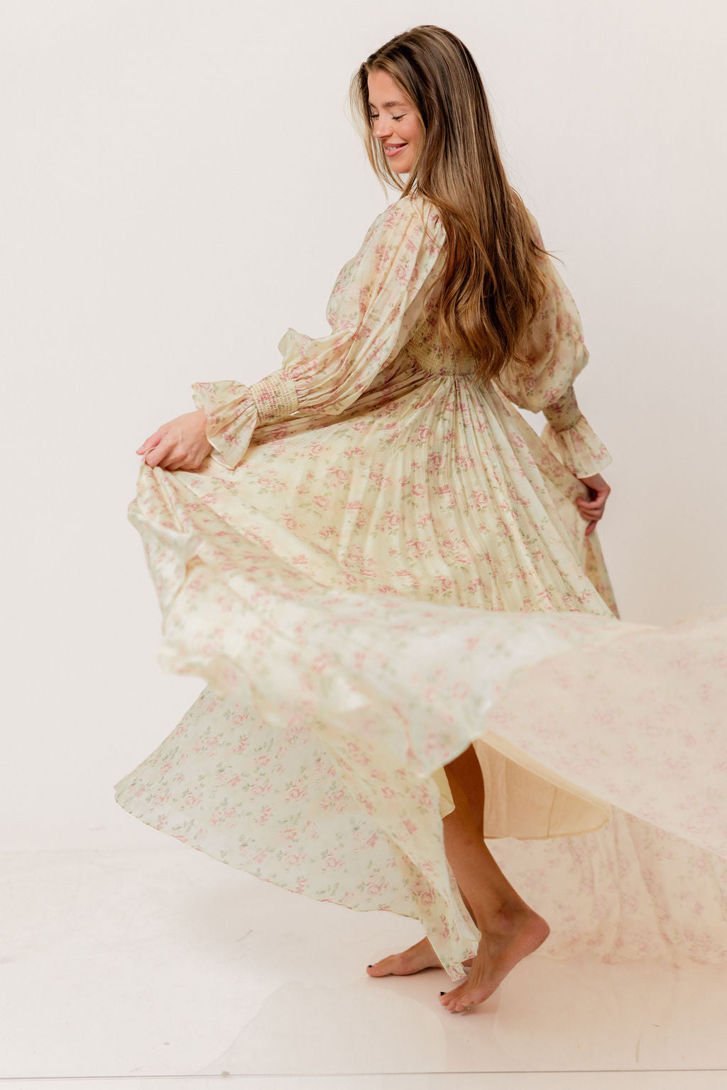 Delilah Maxi Dress with Train in Vintage Floral - Bump Friendly