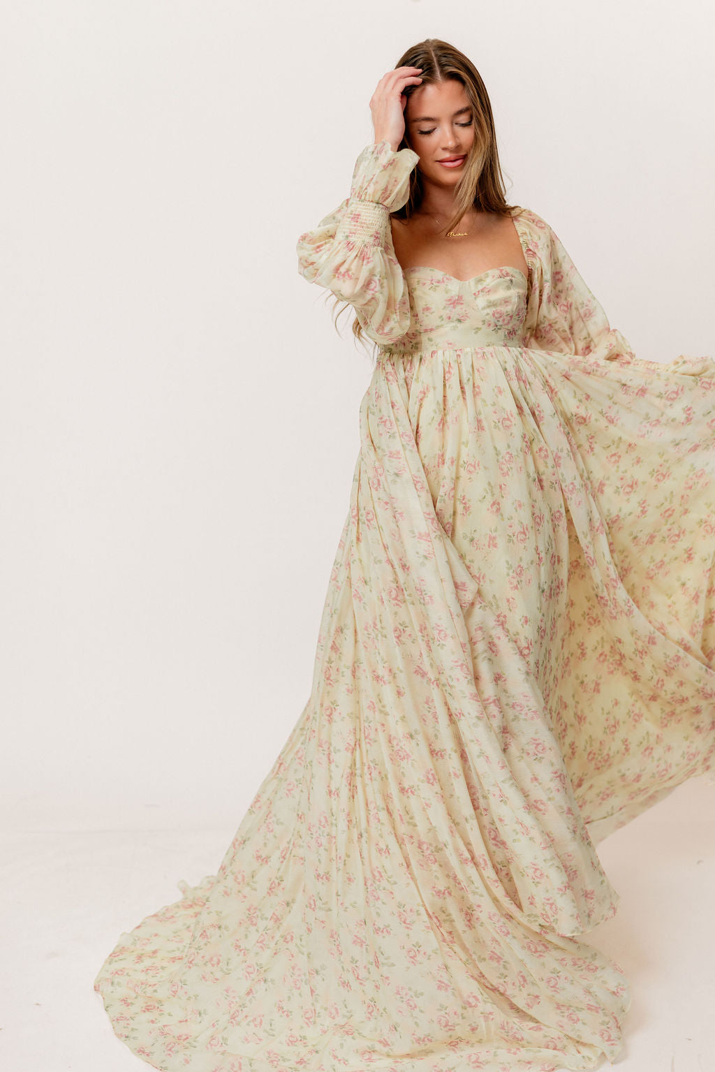Delilah Maxi Dress with Train in Vintage Floral - Bump Friendly