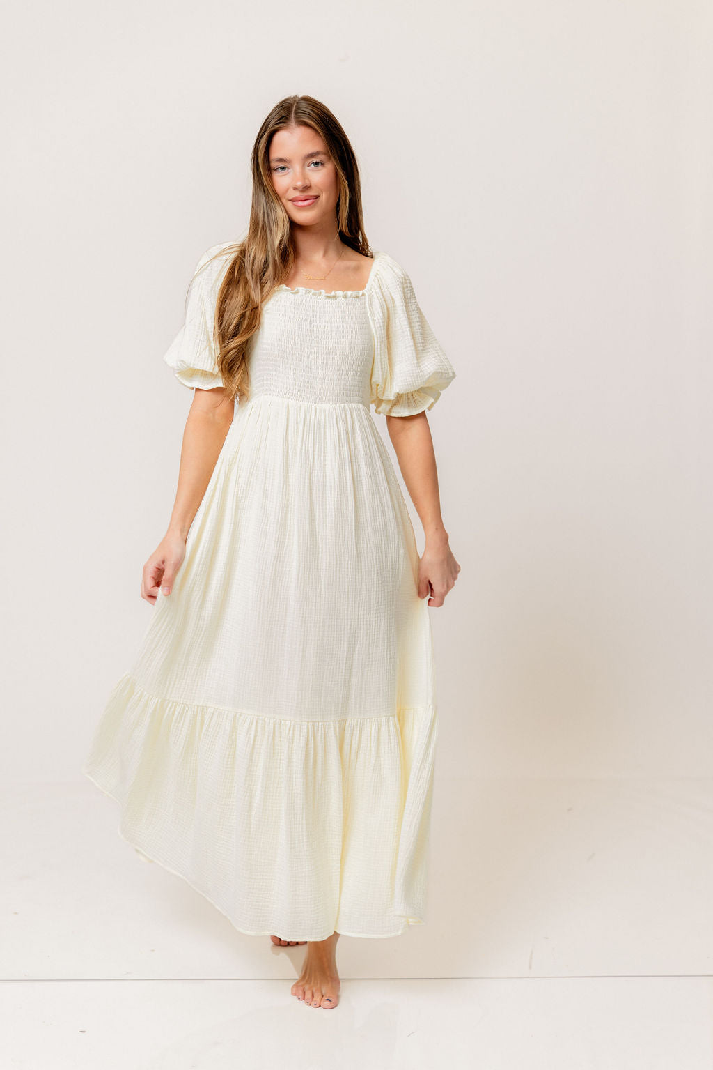 Modest Liv 100% Cotton Maxi Dress in Cream - Bump Friendly