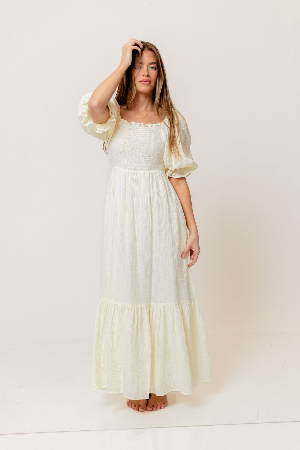 Modest Liv 100% Cotton Maxi Dress in Cream - Bump Friendly