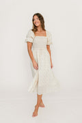 Maeve 100% Cotton Puff Sleeve Midi Dress in Dainty Pink Floral