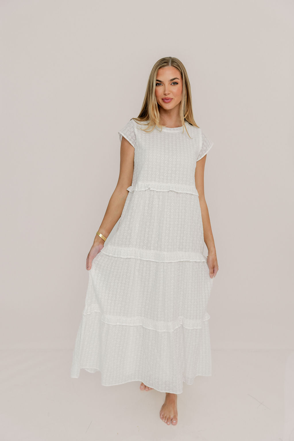 Helen Ruffle Tiered Maxi Dress in Off-White