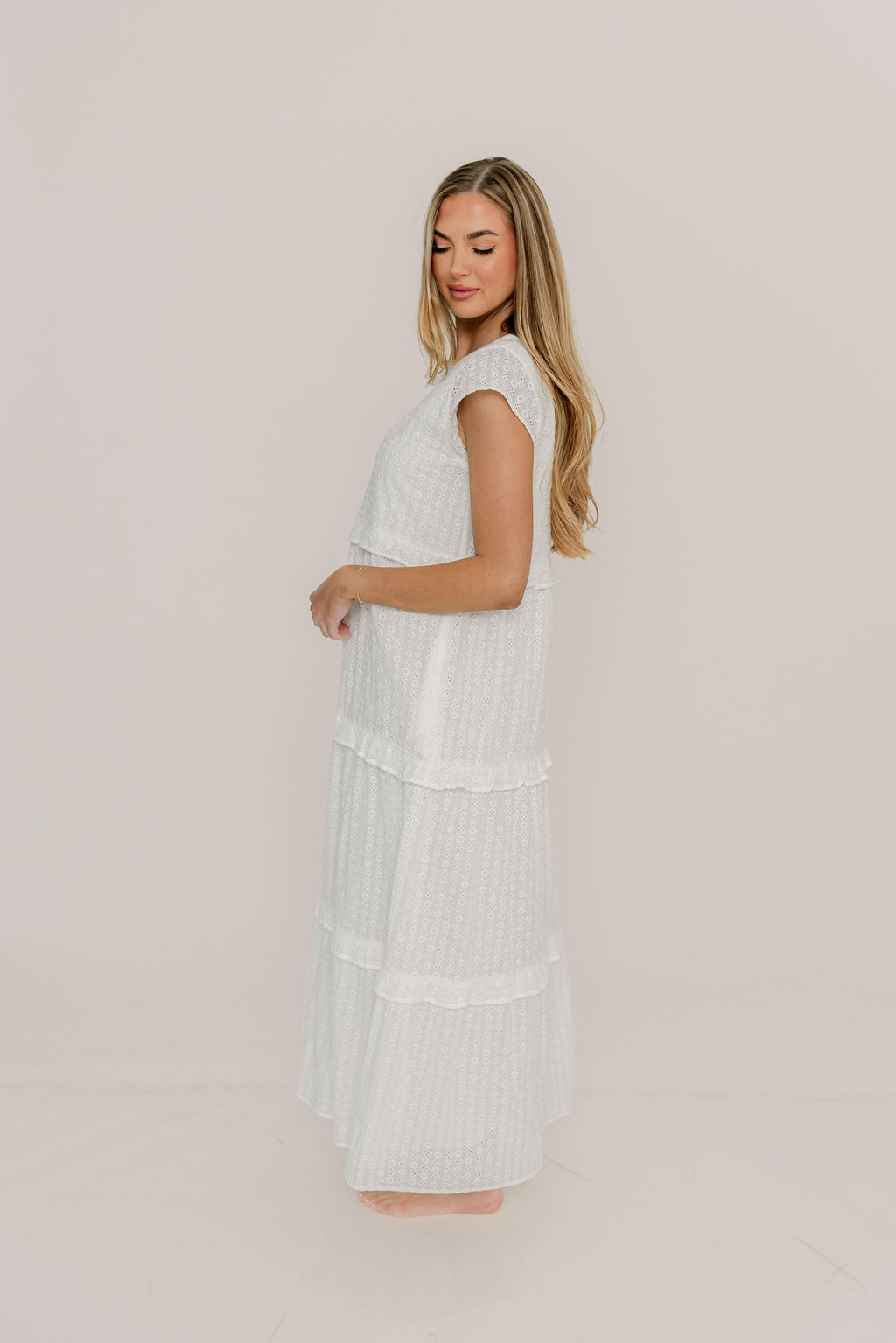 Helen Ruffle Tiered Maxi Dress in Off-White