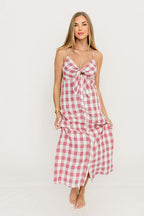 Greta Midi Dress in Mauve/White
