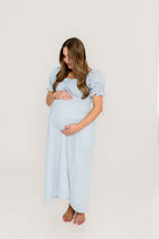 Savanna Steppe 100% Cotton Maxi Dress in Light Blue Stripe - Bump Friendly & Inclusive Sizing