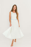 Giselle 100% Cotton Midi Dress in Cream/Blue