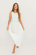 Giselle 100% Cotton Midi Dress in Cream/Blue
