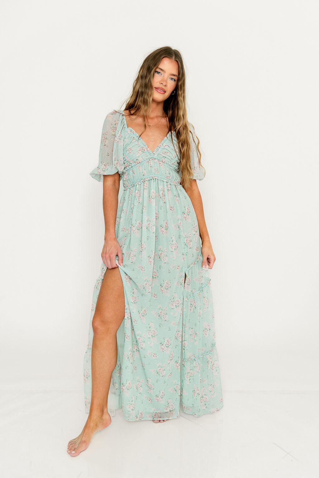 Daphne Maxi Dress in Mint/Pink Floral - Bump Friendly