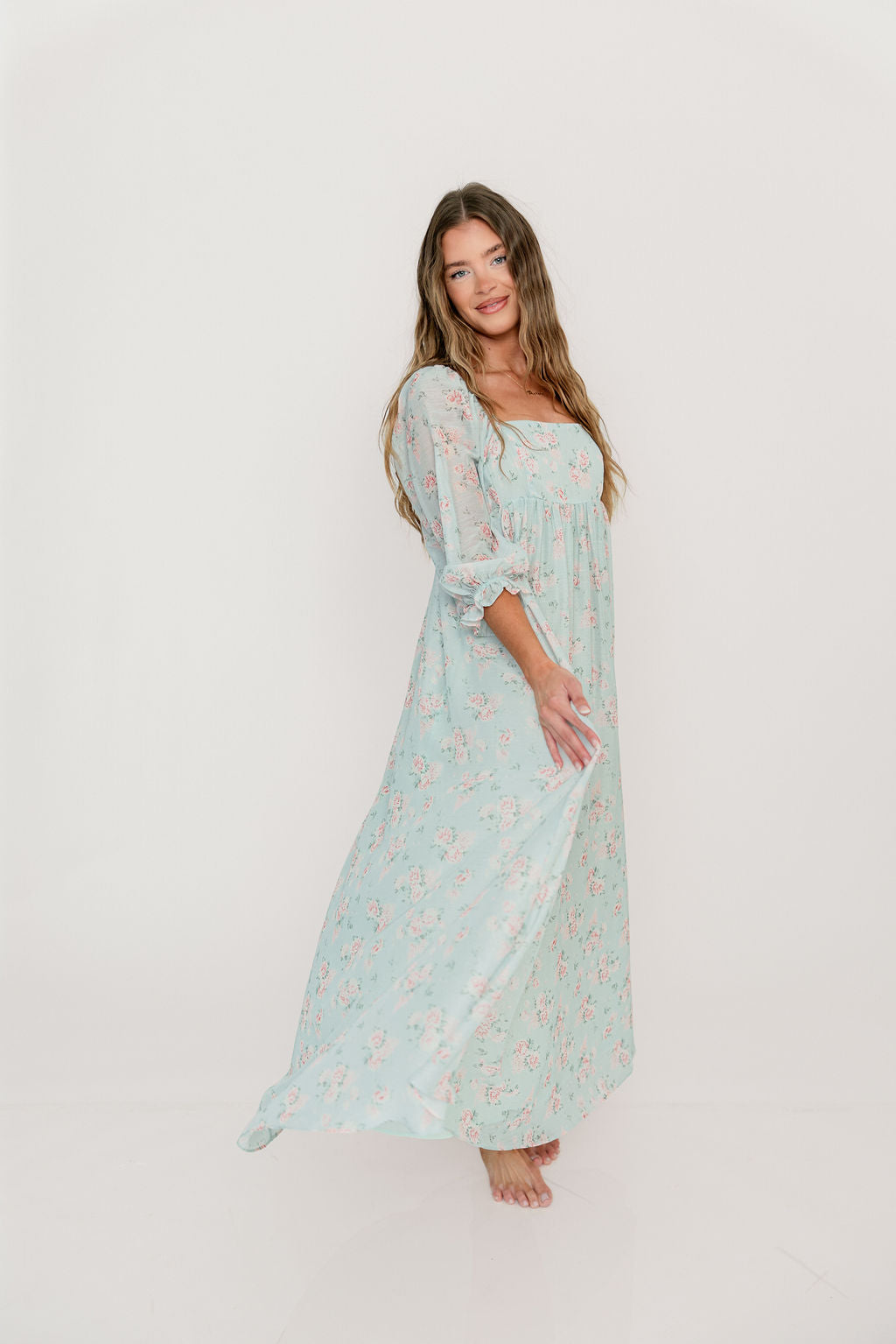 Mona Maxi Dress in Mint/Pink Floral - Bump Friendly