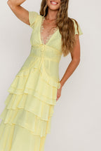 Jessa Tiered Ruffle Midi Dress in Yellow