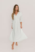 Hunter 100% Cotton Midi Dress with Lace Trim in Ivory - Bump Friendly