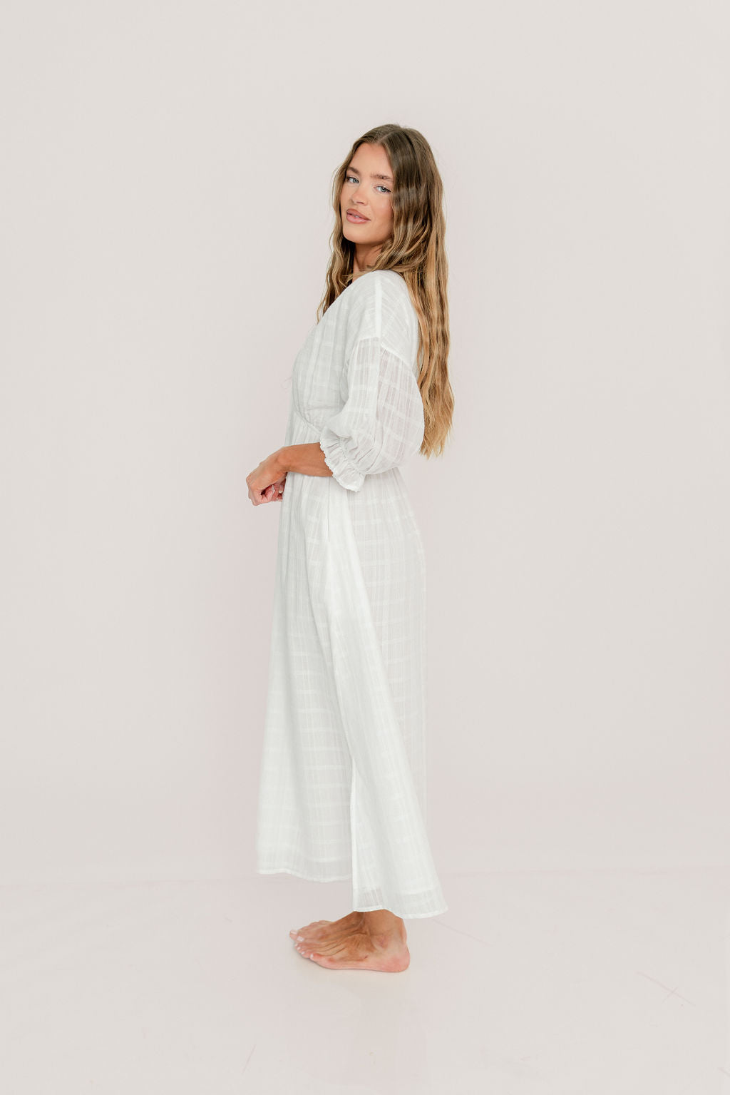 Hunter 100% Cotton Midi Dress with Lace Trim in Ivory - Bump Friendly