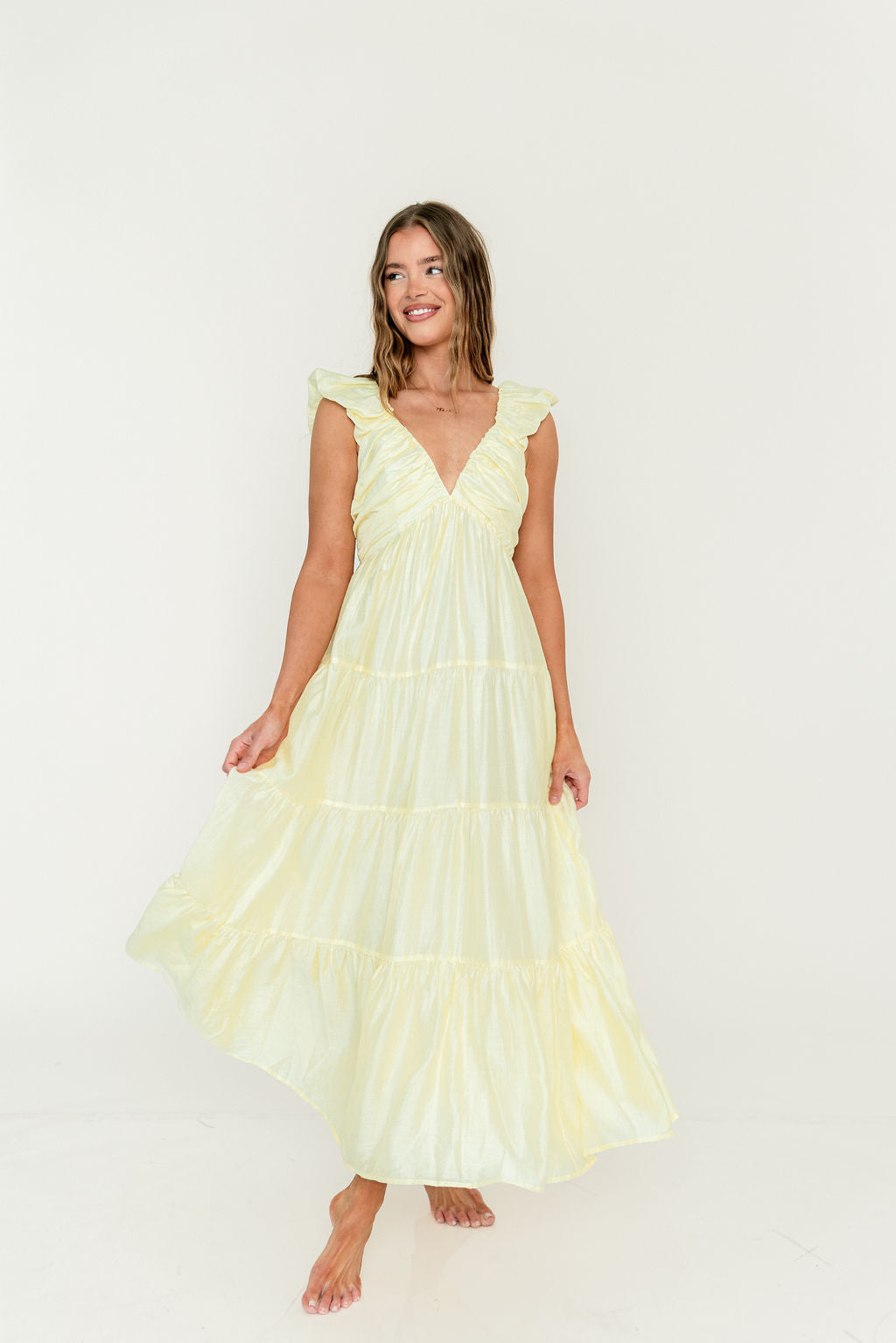 Katy Pleated Bodice Maxi Dress in Lemon - Bump Friendly