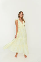 Katy Pleated Bodice Maxi Dress in Lemon - Bump Friendly
