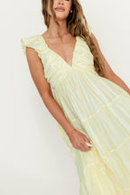 Katy Pleated Bodice Maxi Dress in Lemon - Bump Friendly