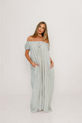 Ensley 100% Cotton Maxi Dress in Light Indigo Plaid - Bump Friendly