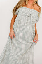 Ensley 100% Cotton Maxi Dress in Light Indigo Plaid - Bump Friendly