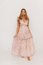 Rhoswen Floral Ruffle Maxi Dress in Sea Pink