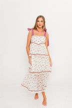 Magnolia Tie Strap Floral Midi Dress in Cream/Mauve
