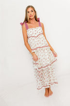 Magnolia Tie Strap Floral Midi Dress in Cream/Mauve
