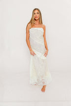 Garner Floral and Lace Maxi Dress in Cream/Pink